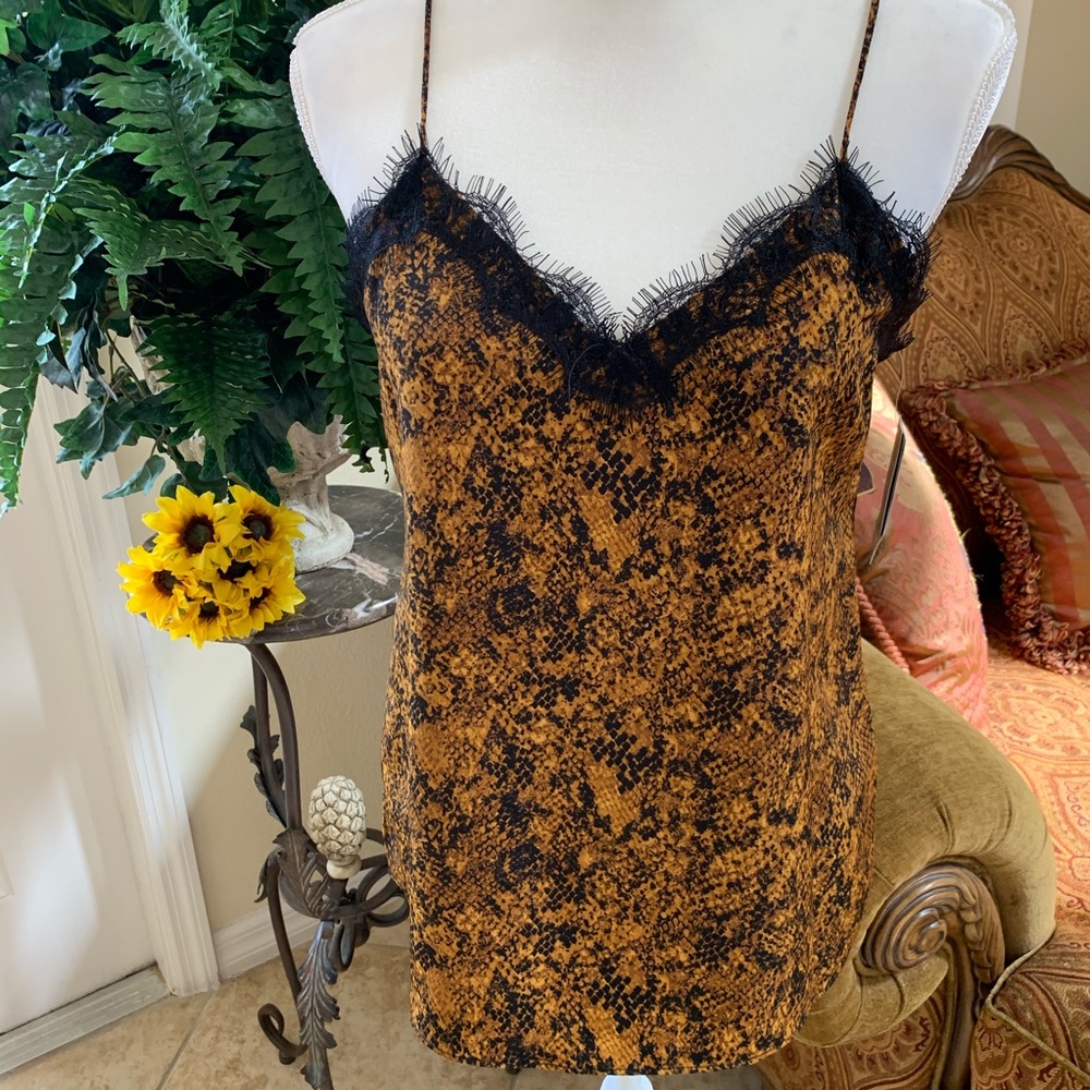 Bar III Camisole Top Blouse Brown Black Lace Sz S
